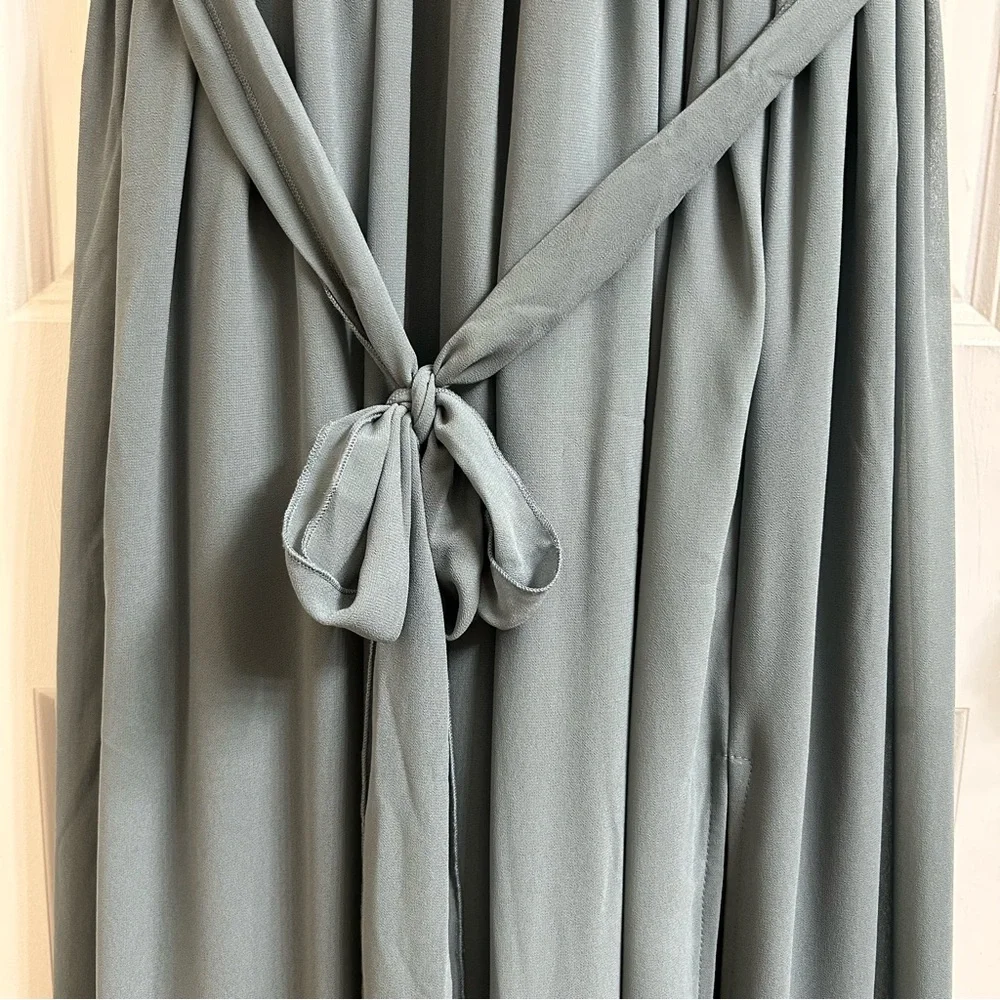 Baltic Born Kristina Dusty Blue Flowy Wrap Tie Slit Maxi Dress Womens Size 1XL - Picture 6 of 11